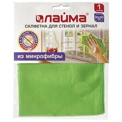 фото Салфетка из микрофибры д/стекол,зеркал ЛАЙМА "Гладь" 30х30 см плотная .зеленая