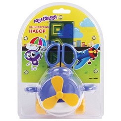 фото Канцелярский детский набор ЮНЛАНДИЯ "САМОЛЕТ", 4 предмета, синий, блистер