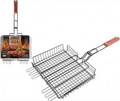 Фото Решетка-гриль Ecos глубокая антиприг. 31*24*5см/дл.65см (4.5/2.8/1.8мм) Т/У, хром./дер 22139D 999631