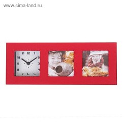 фото часы настенные прямоугольник+2фоторамки (фото7х7см) красные 11*28см 839601***
