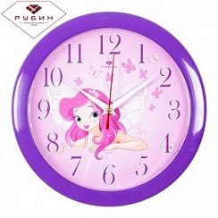 фото Часы настенные "Девушка с крылышками" круглые d 23 см, корпус фиолетовый