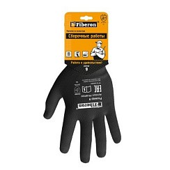 Фото Перчатки "Для сборочных работ", полиэстер, 9(L), черные, Fiberon