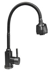 Фото Смеситель для кухни Lemen LA9009E-Е9,однорычажный, D35, нержавеющая сталь,черный гибкий излив