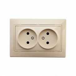 Фото Розетка 2-м СП Мира без заземл. керам. крем/крем (бежевая) Lezard