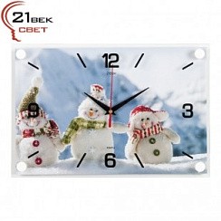 фото Часы настенные "Снеговики" 33х23х4,5 см