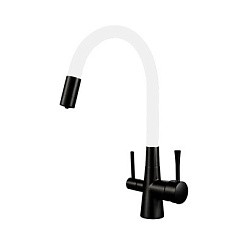 Фото Смеситель д/кухни T60003BН-0 с гибк.белым изливом под фильтр на гайке, Ø35, (Lt), ЧЕРНЫЙ  OUTE